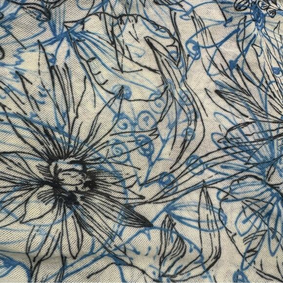 Y2K 00s Mesh Faux Wrap Dress Blue Floral V-Neck Sweet Pea Large Resort Vacation - Picture 10 of 10